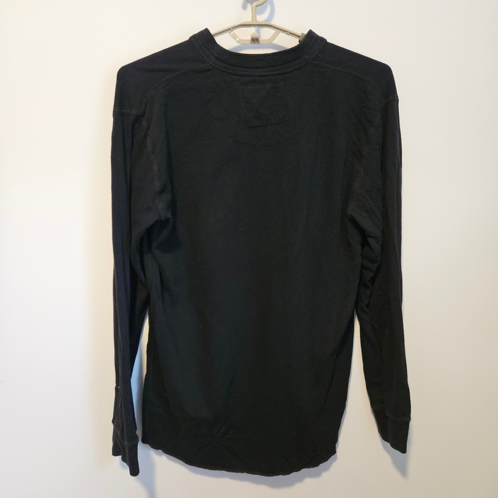 Black Long Sleeve Thermal Henley Shirt Large Waffle Knit Layering Lumberjack